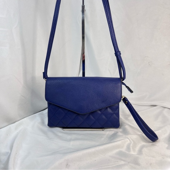 Cobalt Blue Crossbody Bag - Quilted Vegan Leather with Wristlet Strap NWOT - Picture 6 of 6